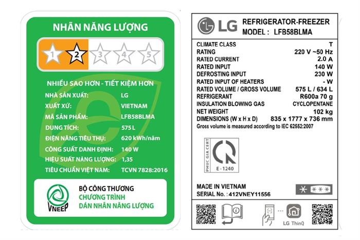 Tủ lạnh LG Inverter 575 lít Multi Door LFB58BLMA